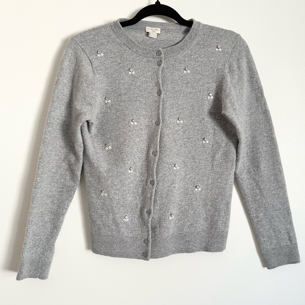 J. Crew Gray Rhinestone Embellished Cotton Wool Blend Caryn Cardigan